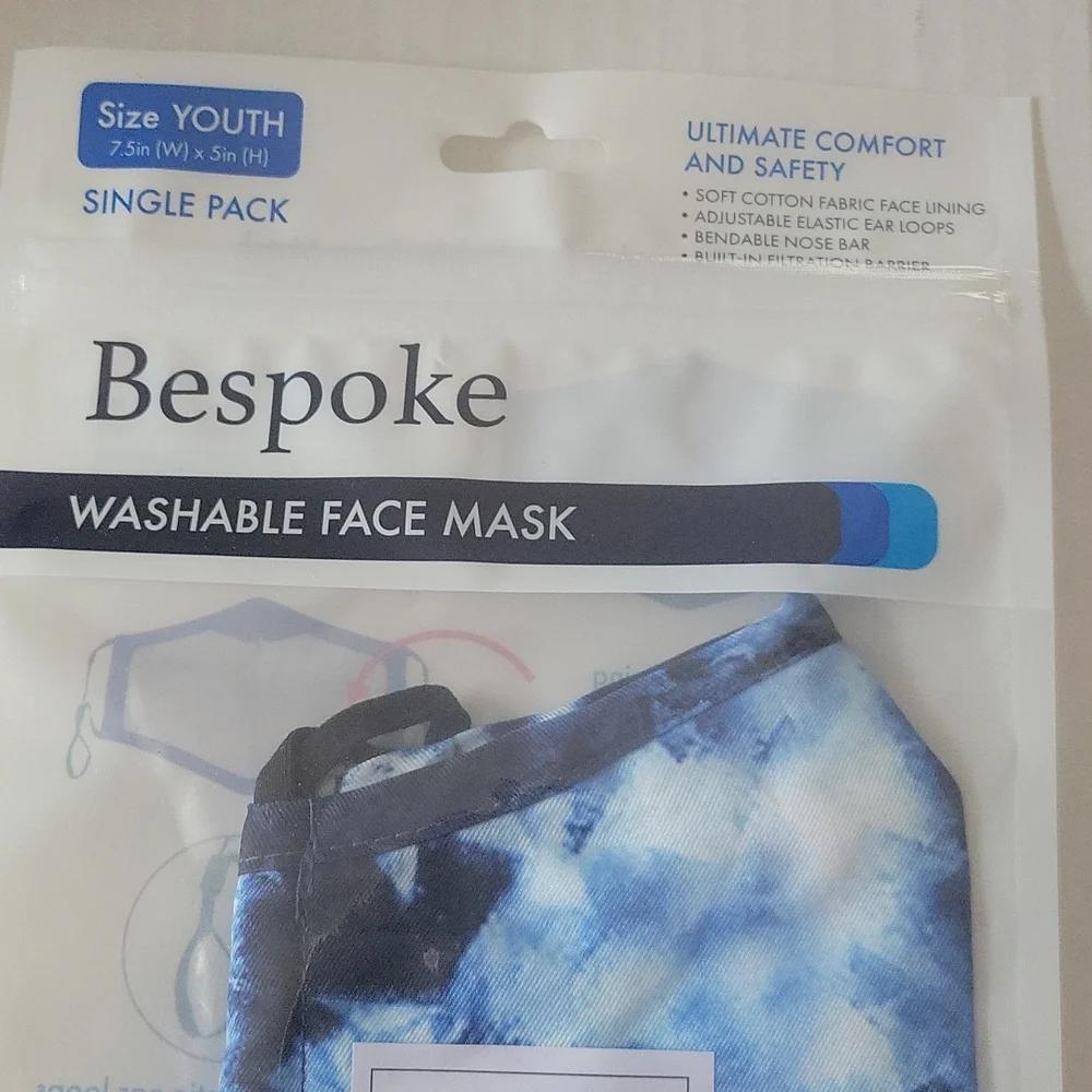 🆕️ Bespoke Washable face mask Navy & White tie dye Youth
